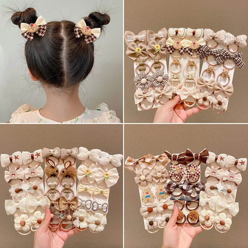 10PCS/Set Milk Coffee Girl Hair Ropes Cute Rabbit Bow Baby Princess Ponytail Rubber Bands Hair Accessory for Girl
