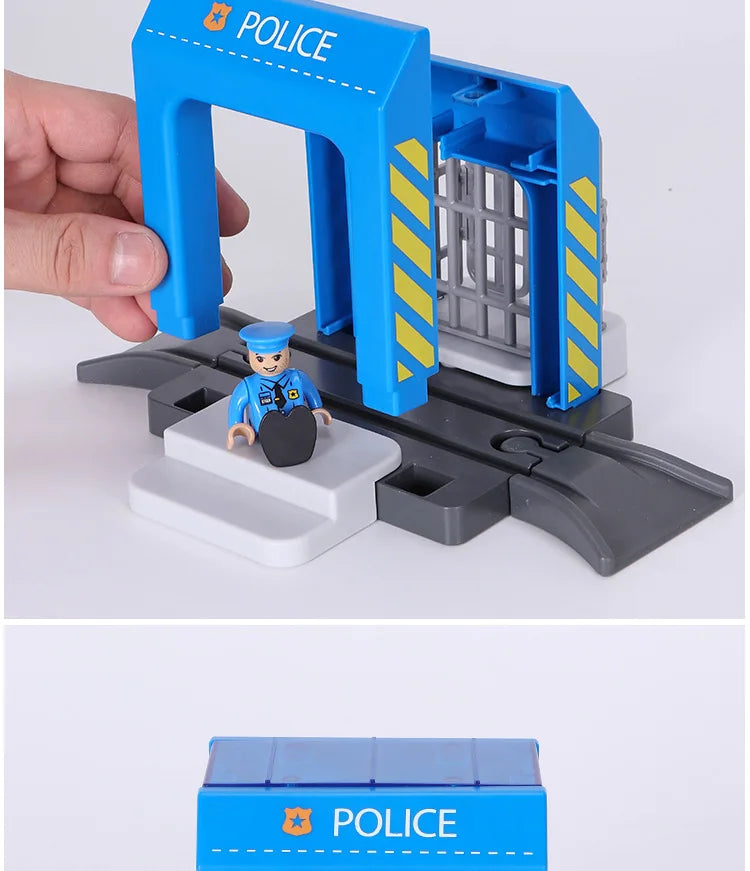 Set Police Thief Catching Building Block Suit Compatible With Wooden Train Track Plastic Police Station Children's Toys Gifts