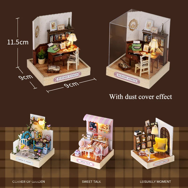 Coffee Shop Wooden Mini Doll House DIY Small House Kit Making And Assembling Room Models Toys For Kid Birthday Gifts Dollhouse
