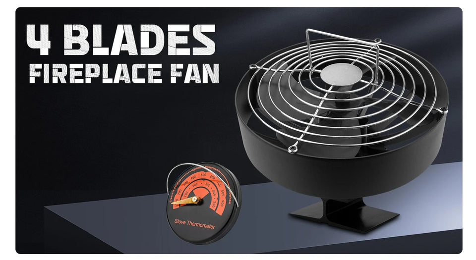 4 Blades Stove Fan Heat Powered Fireplace Fan Log Wood Burner Eco-fan Quiet Fireplace Fan Warm Heat Distribution Winter Home무동력팬