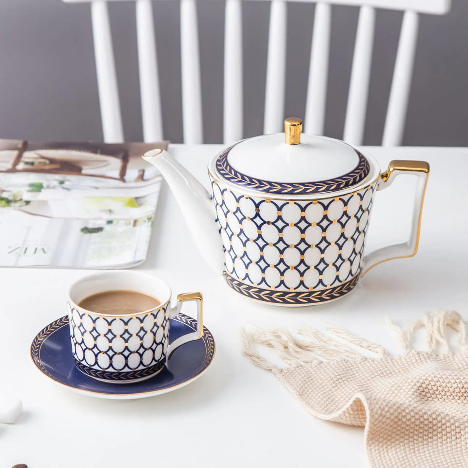 Nordic Ins Bone China Coffee Cup Golden Handle Coffee Pot Ceramic High Grade Milk Tea Pot Creative Afternoon Tea Black Tea Cup