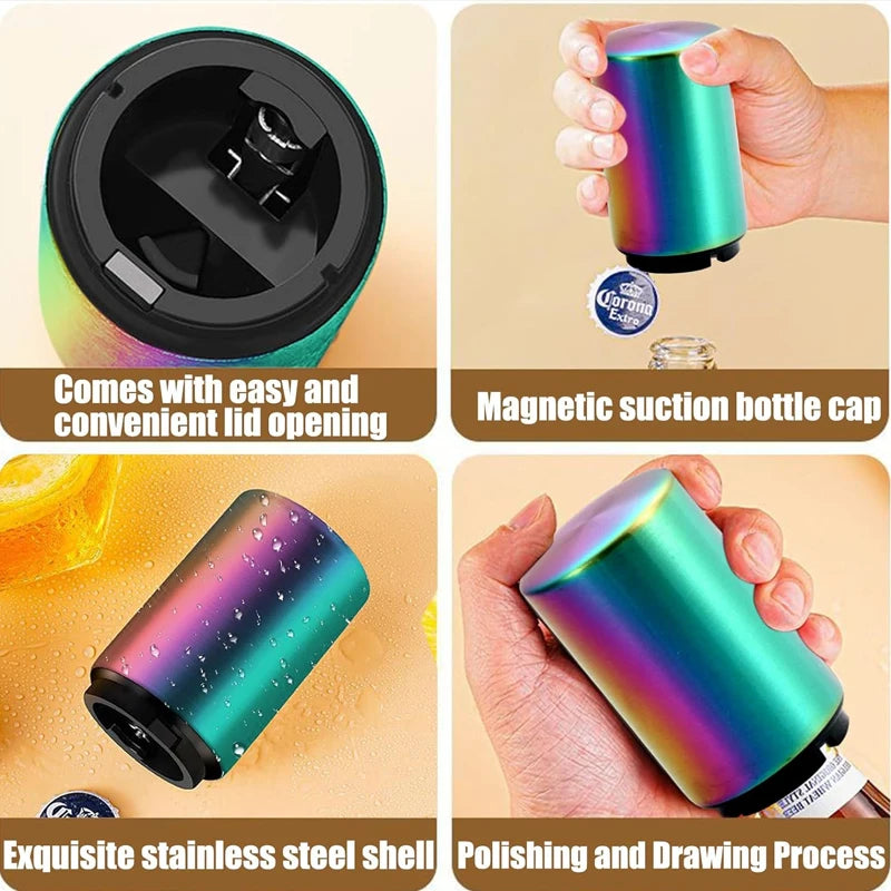 Automatic Beer Bottle Opener Stainless Steel Beer Opener Portable Push Down Wine Beer Cap Opener Kitchen Gadgets Party Gift