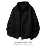 American Retro Hoodie Sweatshirt Autumn Winter Men's Loose Casual Open Cardigan Jacket Comfortable Long Sleeve Zipper Pure Wear