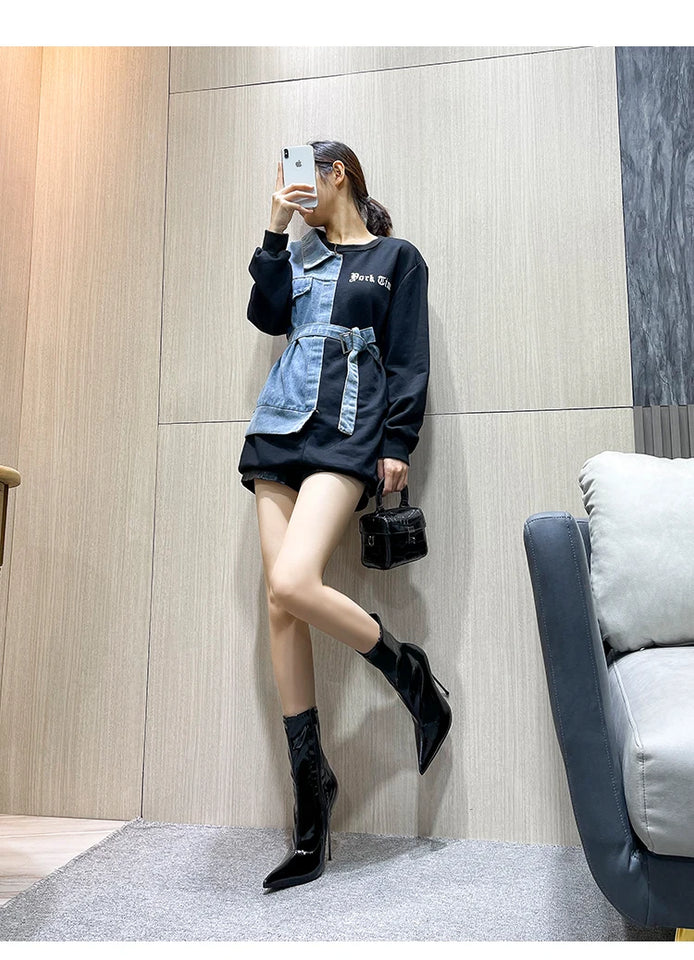 Knee-High Modern Boots Pointy Toe Women Shoes 13cm Ultra Thin Steel High Heels Metal Heel Calf Boots for Women Fun Shoes Size 46