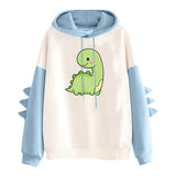 Winter Cute Dinosaur Cartoon Hoodie Women Fashion Sweatshirt Casual Print Long Sleeve Korean Style Splice Tops Kawaii Clothes