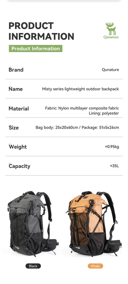 Qunature Backpack Lightweight Mountaineering Hiking Backpack Outdoor Sport 30+5L Breathable Wear-resistant Waterproof Bag