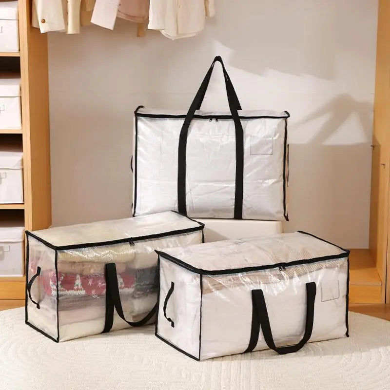 Large Capacity Closet Storage Bag; Sealed with Double Zipper, Transparent and Waterproof.