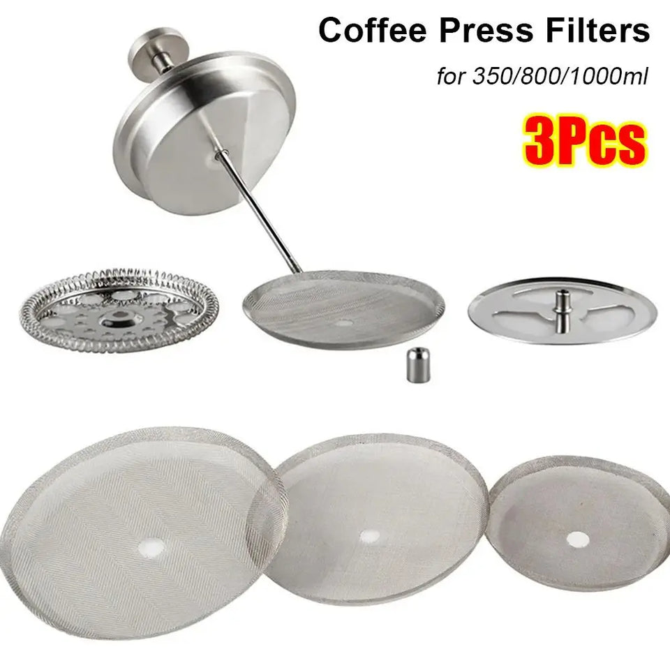3Pcs Reusable Coffee Press Filters French Press Replacement Filters Mesh 350/800/1000ml Coffeeware Accessories