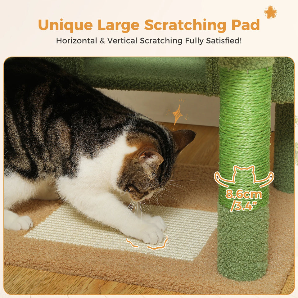 Multi-Level Cat Tree Tower with Scratching Posts&Board, Hammock, Cat Condo, Spacious Top Perch,Dangling Balls for Indoor Cats