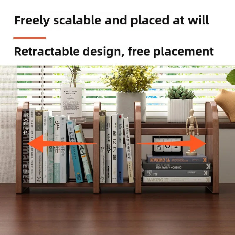 Solid wood bookshelf, desk shelf, desktop finishing, Nanzhu simple vertical table, small retractable storage shelf
