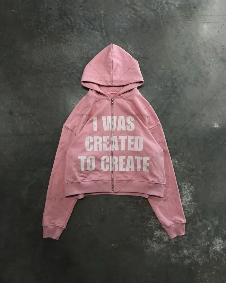 2025 Trendy Hip-hop Street Trend Brand Clothing Punk Style Letter Print Zipper Hoodie Men Pink Casual Retro Oversized Sweatshirt
