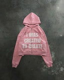 2025 Trendy Hip-hop Street Trend Brand Clothing Punk Style Letter Print Zipper Hoodie Men Pink Casual Retro Oversized Sweatshirt