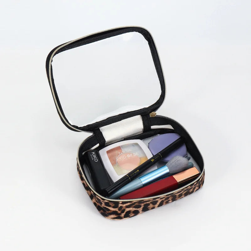 Waterproof Large Capacity Leopard Print Clear Makeup Bag Portable Travel Toiletries Storage Cosmetic Organizer with Zipper