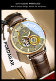 POEDAGAR Fashion Business Men Watch Waterproof Luminous Hollow Tourbillon Male Clock Automatic Mechanical Leather Men's Watches