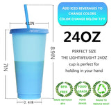 5PCS Plastic Cute Cold Cups with Lids and Straws for Iced Coffee 24 oz Color Changing Reusable for Adults Kid Women Party