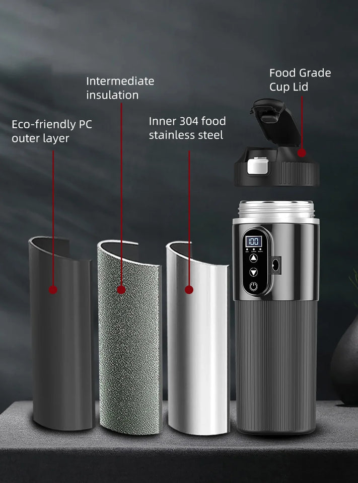 E-ACE 12/24V Car Heat Mug 500ML Car Kettle Stainless Steel Heating Travel Cup Dry burn Protection Coffee Tea Instant Noodles