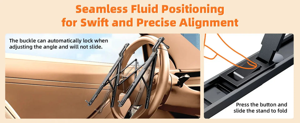 Hipacool Metal Car Steering Wheel Laptop Stand Portable 5-Levels Adjustable Laptop Tablet Holder Aluminum Alloy Car Accessories
