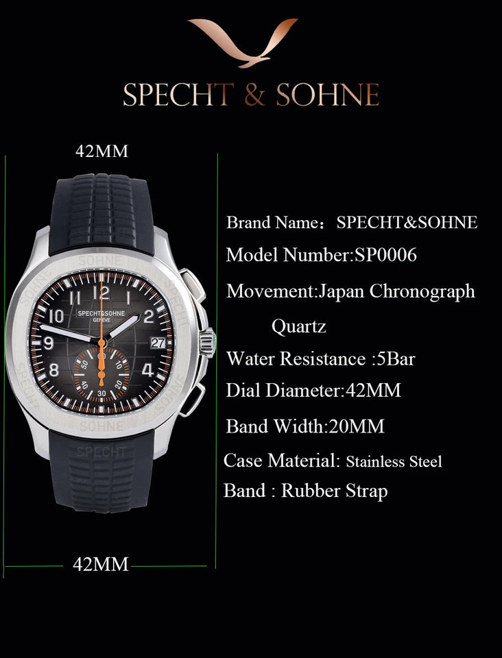 New Arrivals Specht&Sohne Brand Men Quartz Watches 40MM Rose Gold Stainless Steel  Male Functional 5167 Sports Wristwatch 5Bar