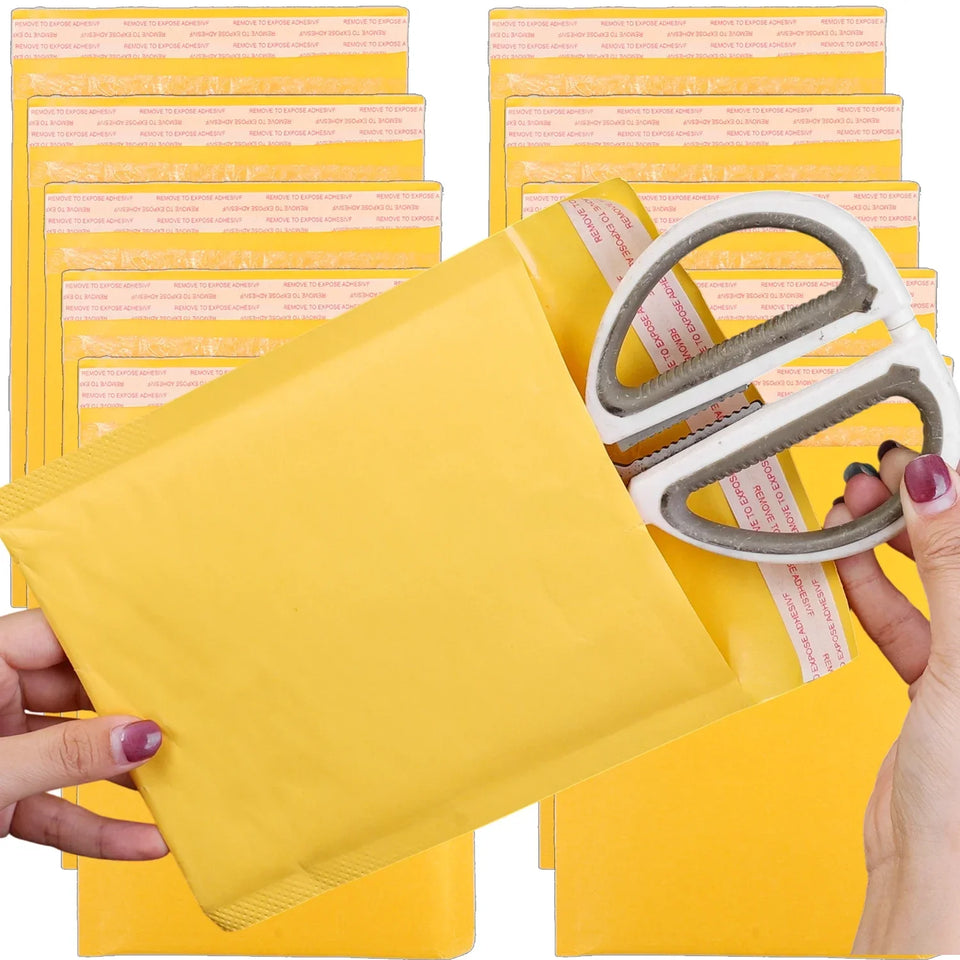 50/30/20/10PCS Kraft Bubble Mailers Envelopes Bags Yellow Seal Adhesive Shipping Bag Waterproof Mailing Business Gift Packaging