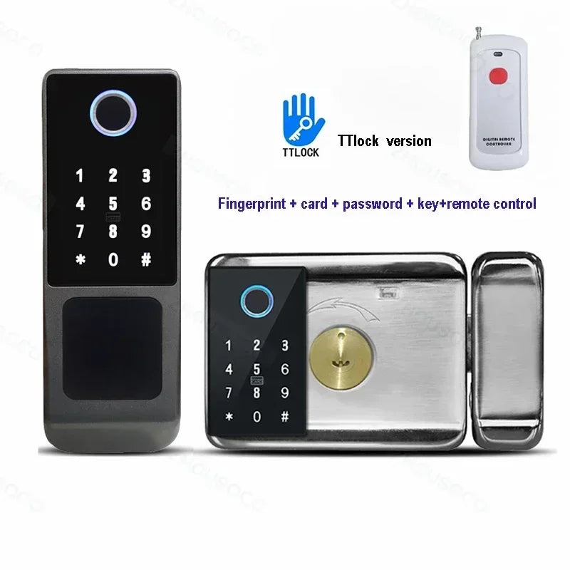 IP66 Waterproof Tuya Wifi Fingerprint Smart Door Lock Outdoor Gate TTLock Bluetooth Password Card Electronic Rim Lock For Home
