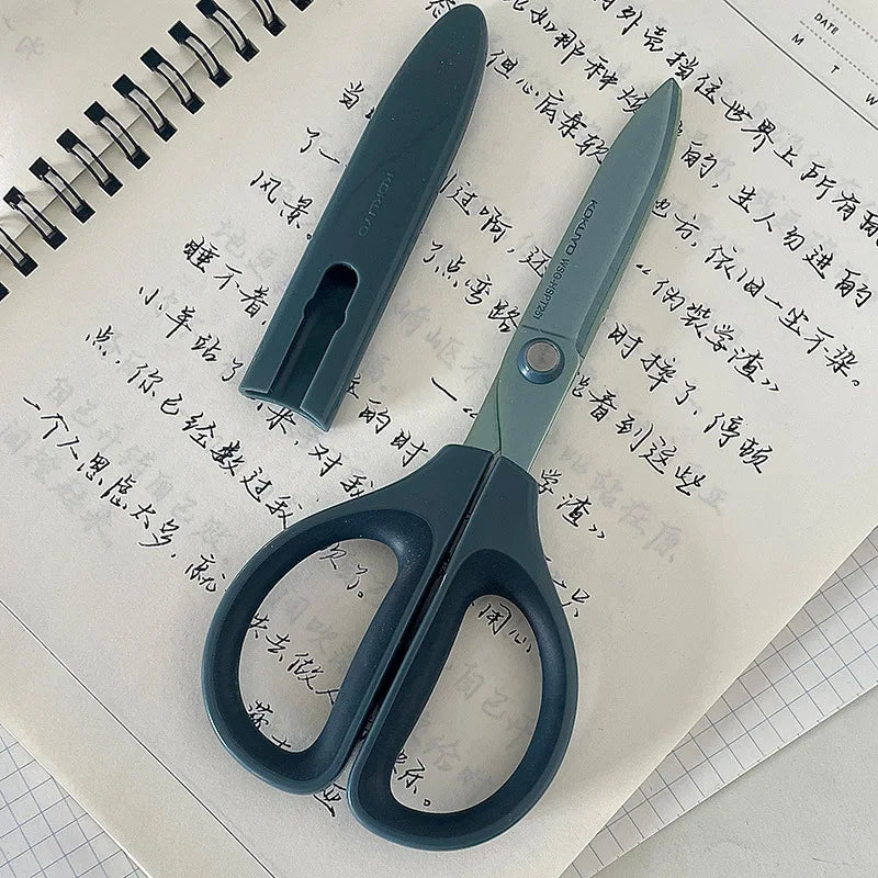 KOKUYO SAXA Curved Scissors for Effortless Cutting Non-stick Fluorine/Titanium Coated Safety Round Tip Portable Safe Craft Tools