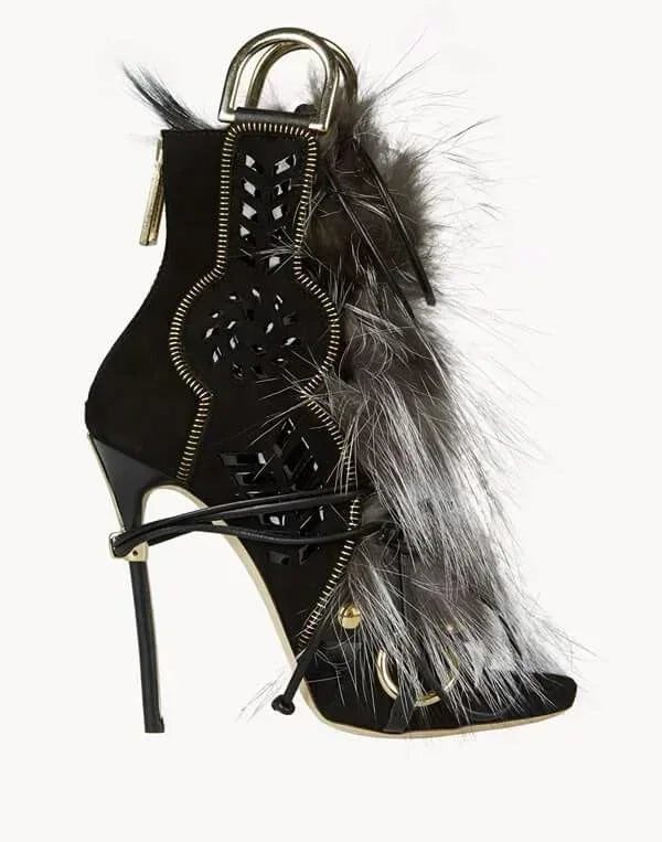 Fur Peep Toe Cross Tied Platform Sandal Boots Sexy Round Toe Thin Heel Zippeer New Arrivals Fashion Women Modern Boors