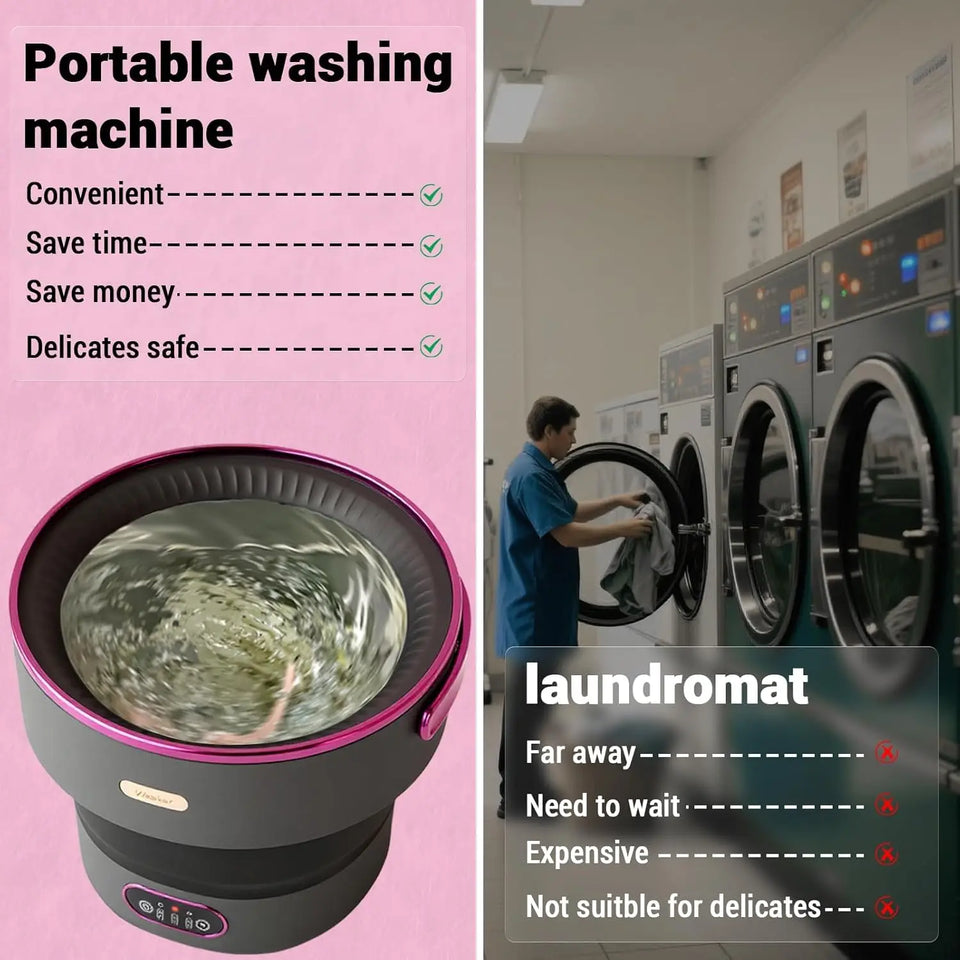 Collapsible Mini Washing Machine and Spin Dryer 13L Portable Washer 3 Cleaning Modes for Baby Clothes Underwear Socks Travel RV