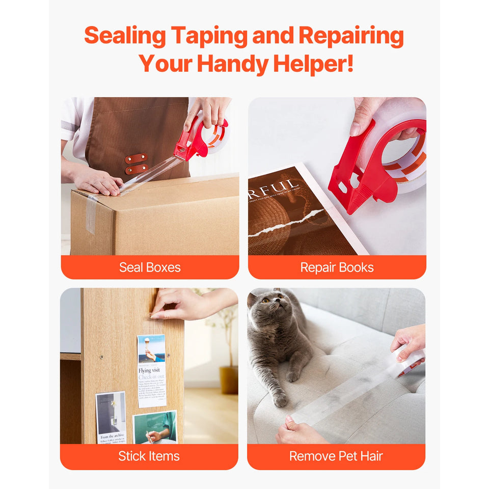 SucceBuy 6 Rolls 59M Transparent Tape BOPP Paper Packaging Sealing Tape with 6pcs Dispenser for Box Moving Packing, Shipping