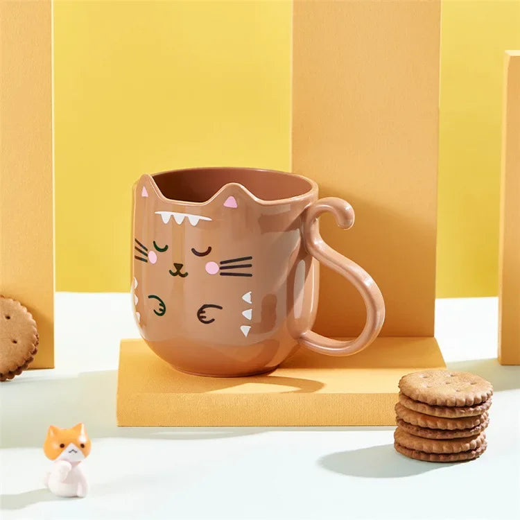 300-400ML Children Milk Coffee Cup With Handle Mug Plastic Water Cup Heat Resistant Cartoon Mouthwash Toothbrush Cup