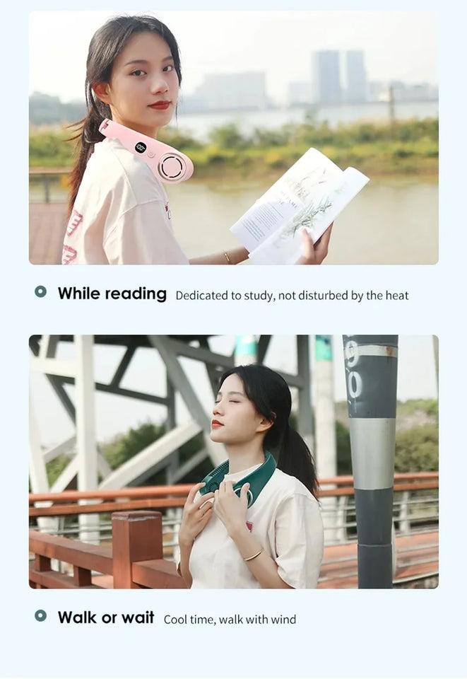 Mini Fan Silent Neck Hanging Fan Usb Portable Bladeless Rechargeable Led Digital Display Electric Air Cooler Summer Sports Fan