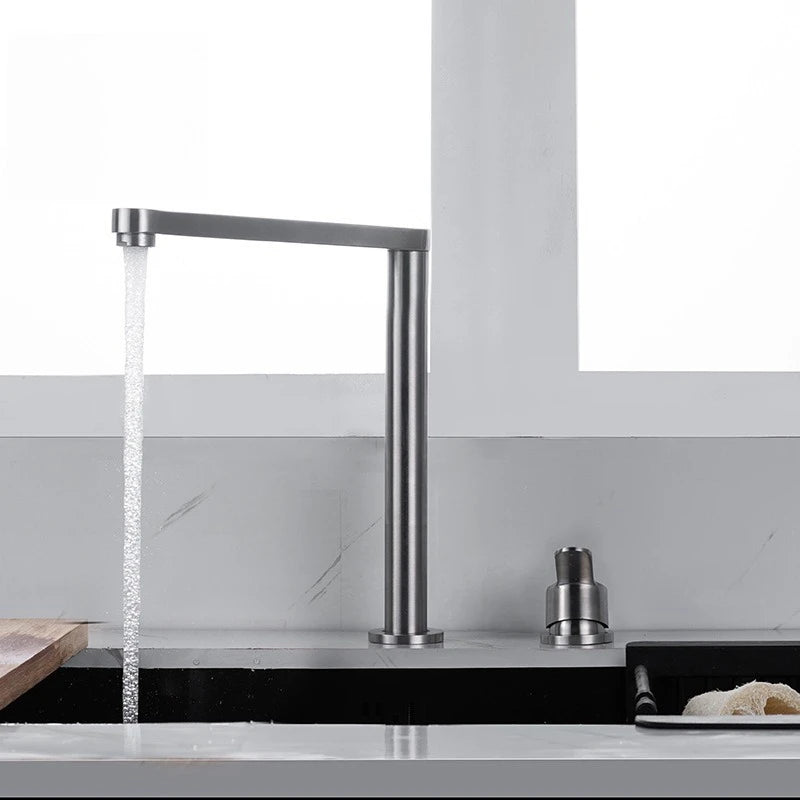 Hidden Lifting Folding Kitchen Faucet 304 Stainless Steel Sink Faucet Hot and Cold Mixed Water Separate Sink Tap Dual Holes