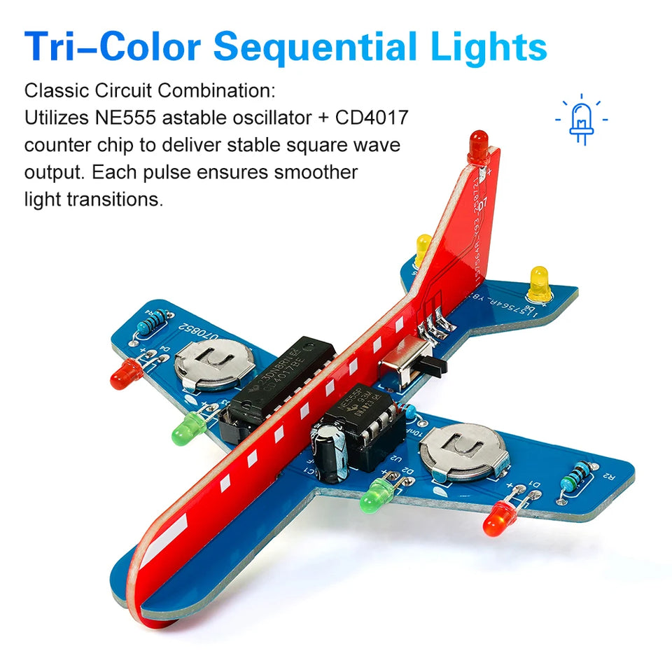 DIY Electronic Kit LED Flow Light Aircraft Model Kit DIY Electronic Welding Practice Kit Electronic Science Assembly Kit
