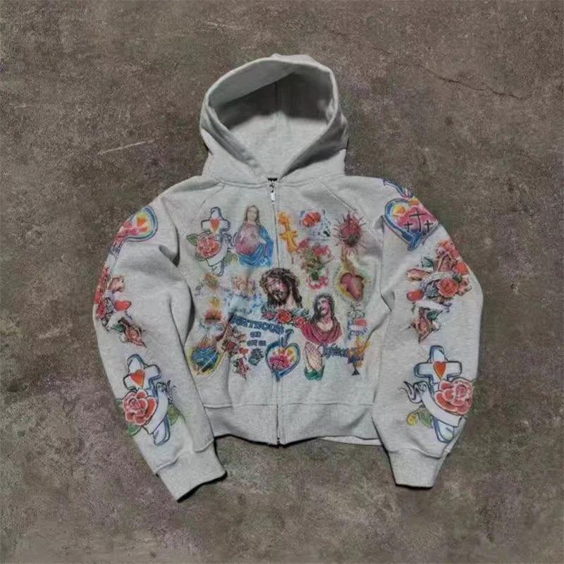 Women's Zip Up Hoodie Jacket Graphic Print Long Sleeve Sweatshirt With Pocket For Casual Streetwear, Cozy Travel, Gift For Teens