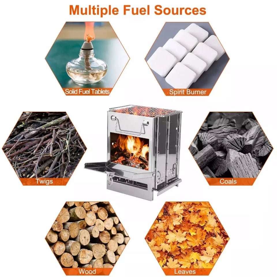 Stainless Steel Wood-burning Stove Lightweight Compact Camping Stove Portable Folding Wood Stove For Outdoor Camping Hiking