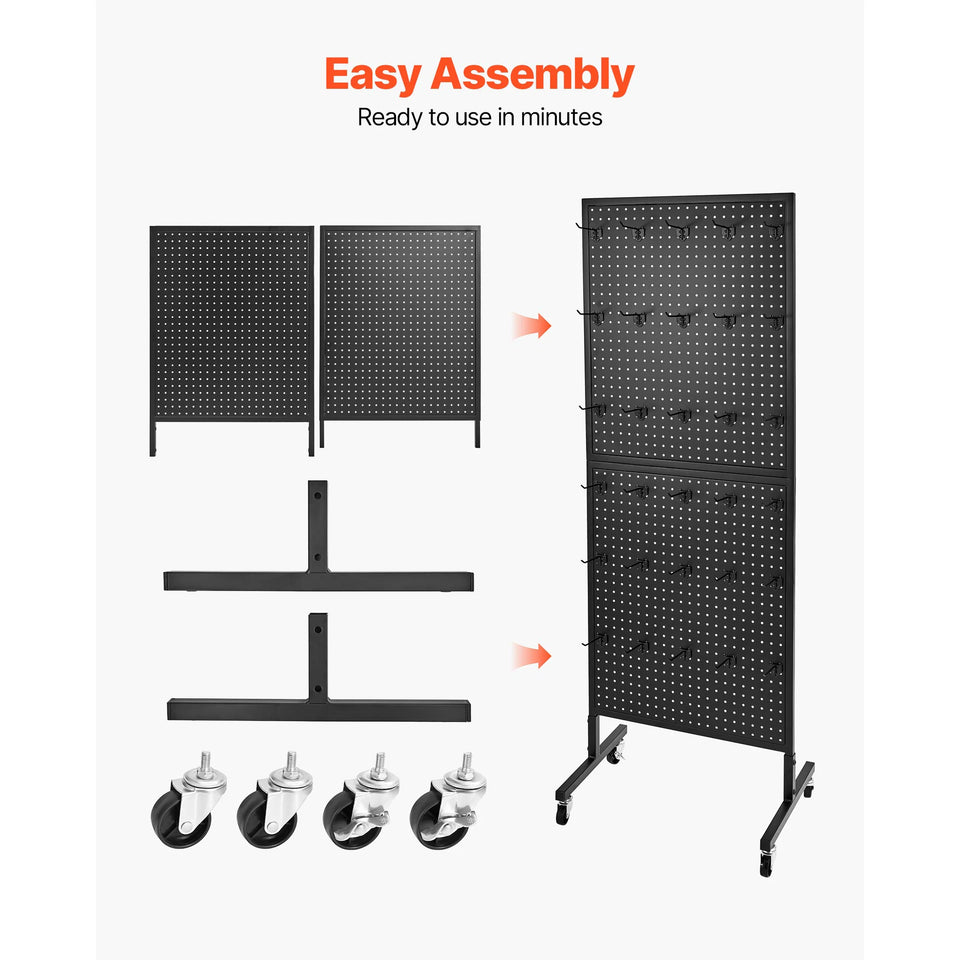 SucceBuy Standing Pegboard Display Stand with Swivel Caster & 30 Hooks Thickened  Steel Peg Board Panel for Grocery Retail Store