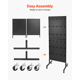 SucceBuy Standing Pegboard Display Stand with Swivel Caster & 30 Hooks Thickened  Steel Peg Board Panel for Grocery Retail Store