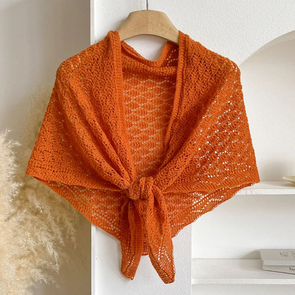 Korean Hollow Out Knitted Shawl Summer Air Conditioning Fake Collar Neck Guard Knit Thin Knotted Cape Shoulder Scarf For Women