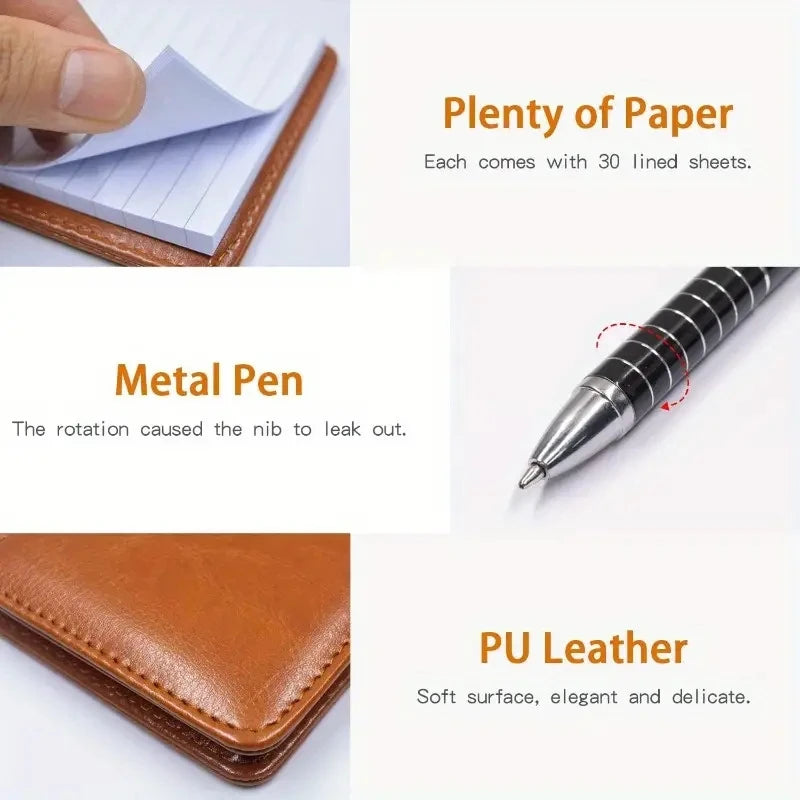 A7 Pocket Notebook with Pen - Portable Faux Cover, Replaceable Pages (Refillable), Compact Journal for Notes, Meetings, Travel