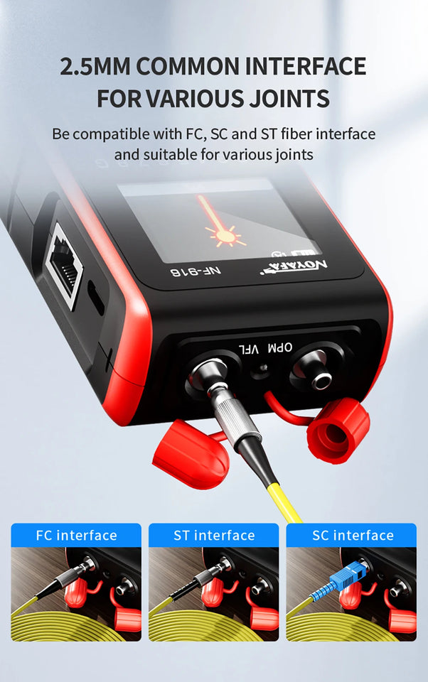 NOYAFA NF-916 4 In 1 Optical Fiber Tester Optical Power Meter VFL REF FC SC ST Visual Fault Locator LCD Display Network Tools