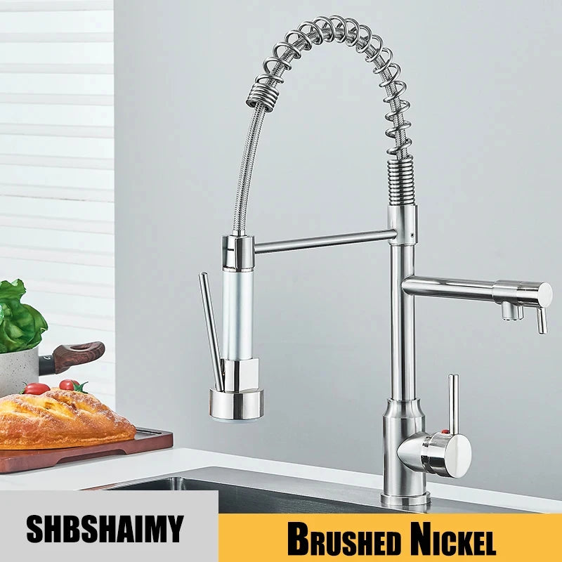 Kitchen Sink Faucet Pull Down Hot and Cold Water Mixer2 Mode Tap with Dual Spout 360 Rotation Flexible Deck Mounted