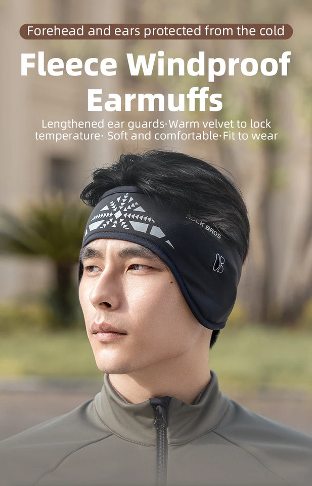 ROCKBROS Outdoor Cycling Headband Ear Warmer Men Winter Cycling Workout Windproof Double Layer Warm Earmuffs Headwear Sweatband