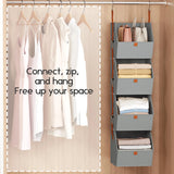 Hanging Closet Organizer 4 Tier - Clothes Hanging Shelves, Space-Saving Closet System, Storage Bins Bedroom Organization
