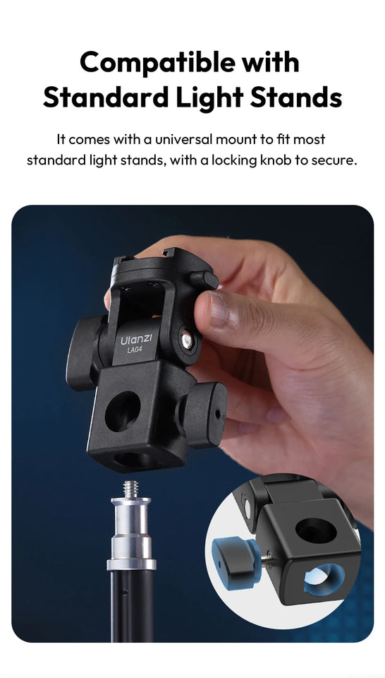 Ulanzi LA04 Univeral Light Stand Adapter with 1/4" Cold Shoe Mount for Phone Stand DSLR Camera LED Light 180° Tilt for Lighting