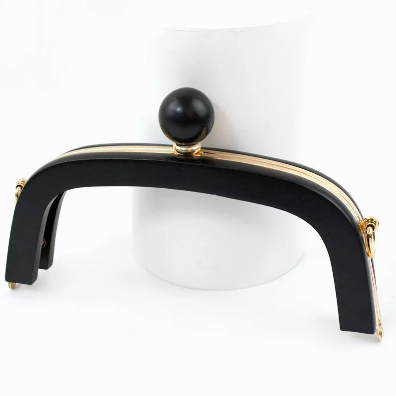 1Pc 20.5cm Wood Purse Frame Wooden Bead Bag Handles Metal Screws Wallet Closure Clip Kiss Clasp DIY Handmade Bags Accessories