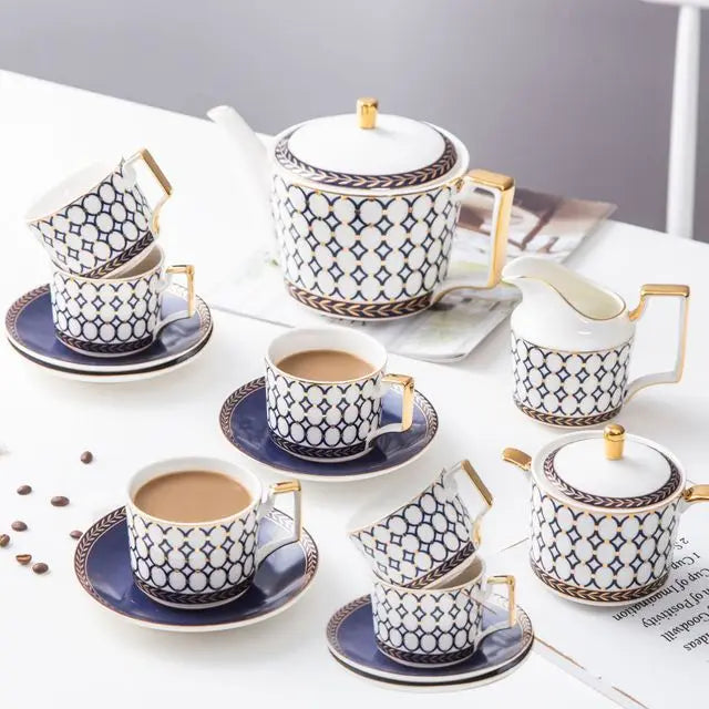 Nordic Ins Bone China Coffee Cup Golden Handle Coffee Pot Ceramic High Grade Milk Tea Pot Creative Afternoon Tea Black Tea Cup