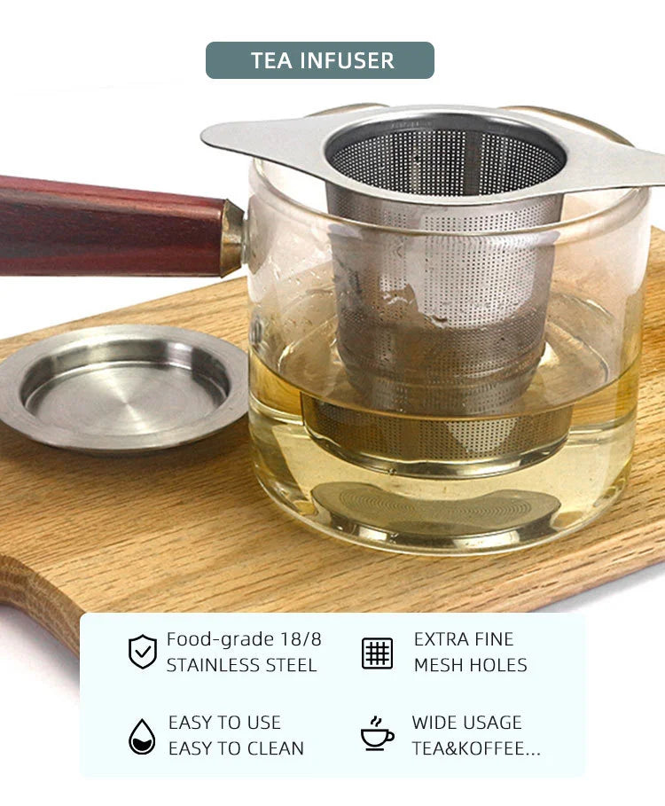 Tea Infuser Basket with Dual Handle Fine Mesh Stainless Steel Cup Loose Leaf Tea Funnel Strainer Tearoom Supplies