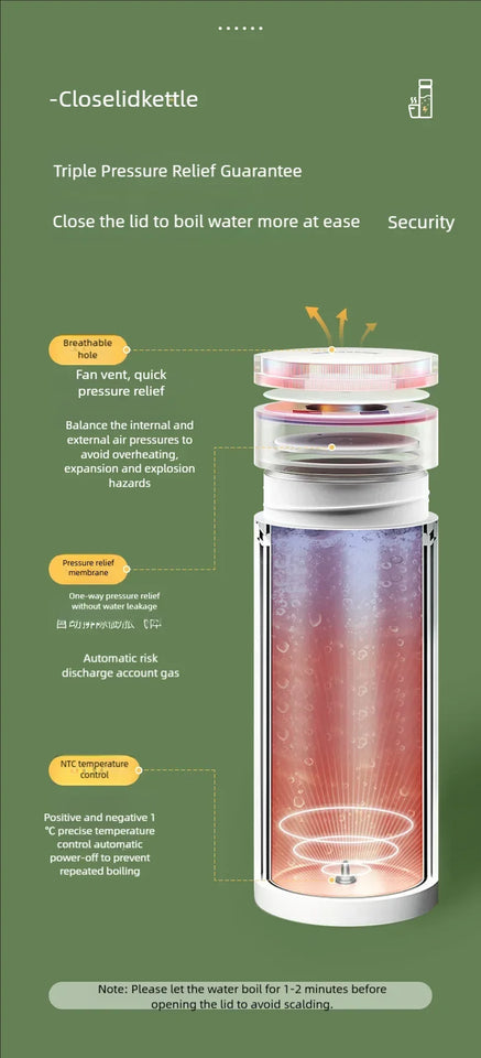JFBONIN Electric Kettles Portable Tea Coffee Kettle Travel Boil Water Thermal Cup Anti-Scald Water Bottle English Menu