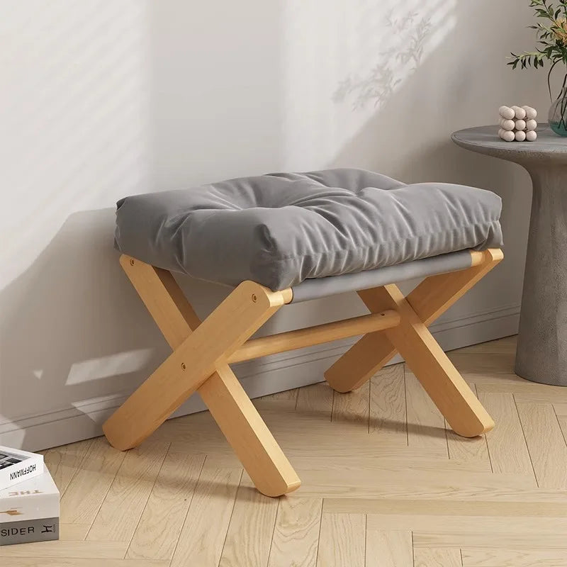 Household Small Stool Foldable Sofa Stool for Living Room Foot Stool Beech Wooden Leisure Low Stool Portable Desk Footrest