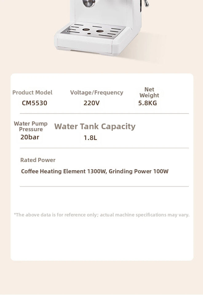 2-in-1 Cold & Hot Coffee Maker with Built-in Grinder & Milk Frother | Compact Espresso Machine for Home, Office & Small Cafés