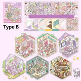 Collection of Miniature Scenes 3D Stereoscopic Hut Miniature Scene Stickers Hand Tent Landscape Stickers Children's Puzzle Toys